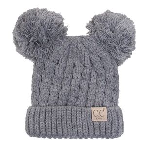 C.C Kids Thick Solid Color Double Pom Beanie